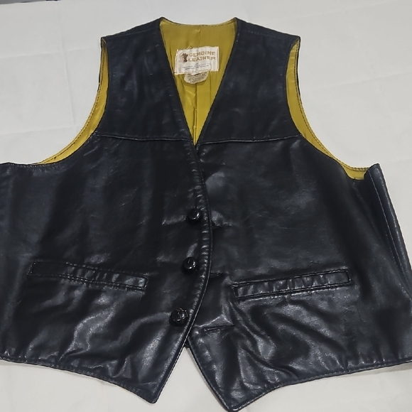 Berman Buckskin Co Other - Vintage 70's Berman Buckman Black Leather Vest w Buttons Size 44 Made in USA